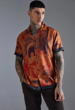 Short Sleeve Oversized Slub Painting Shirt Rust