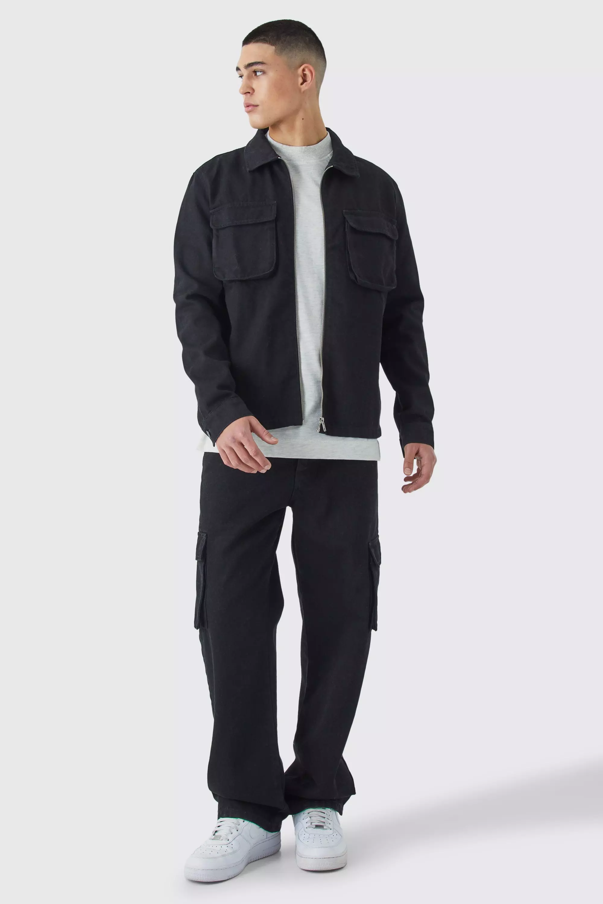 Black Regular Fit Twill Cargo Overshirt & Trouser alternative image