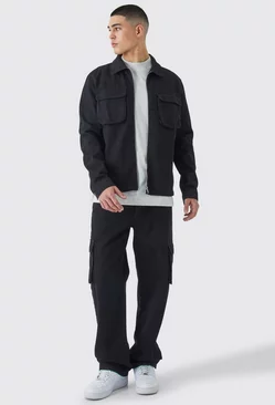 Black Twill Contrast Nylon Pocket Overshirt & Trouser