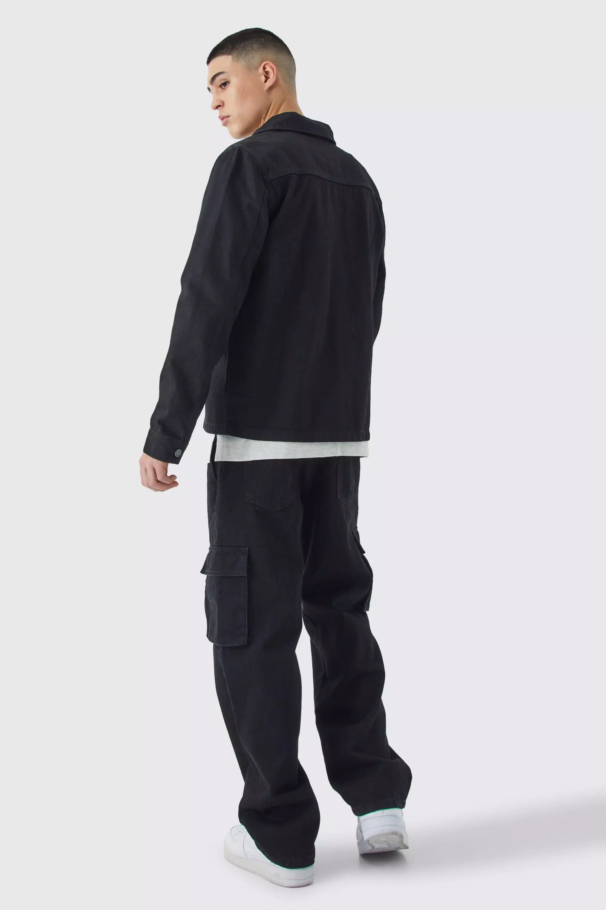 Black Regular Fit Twill Cargo Overshirt & Trouser alternative image
