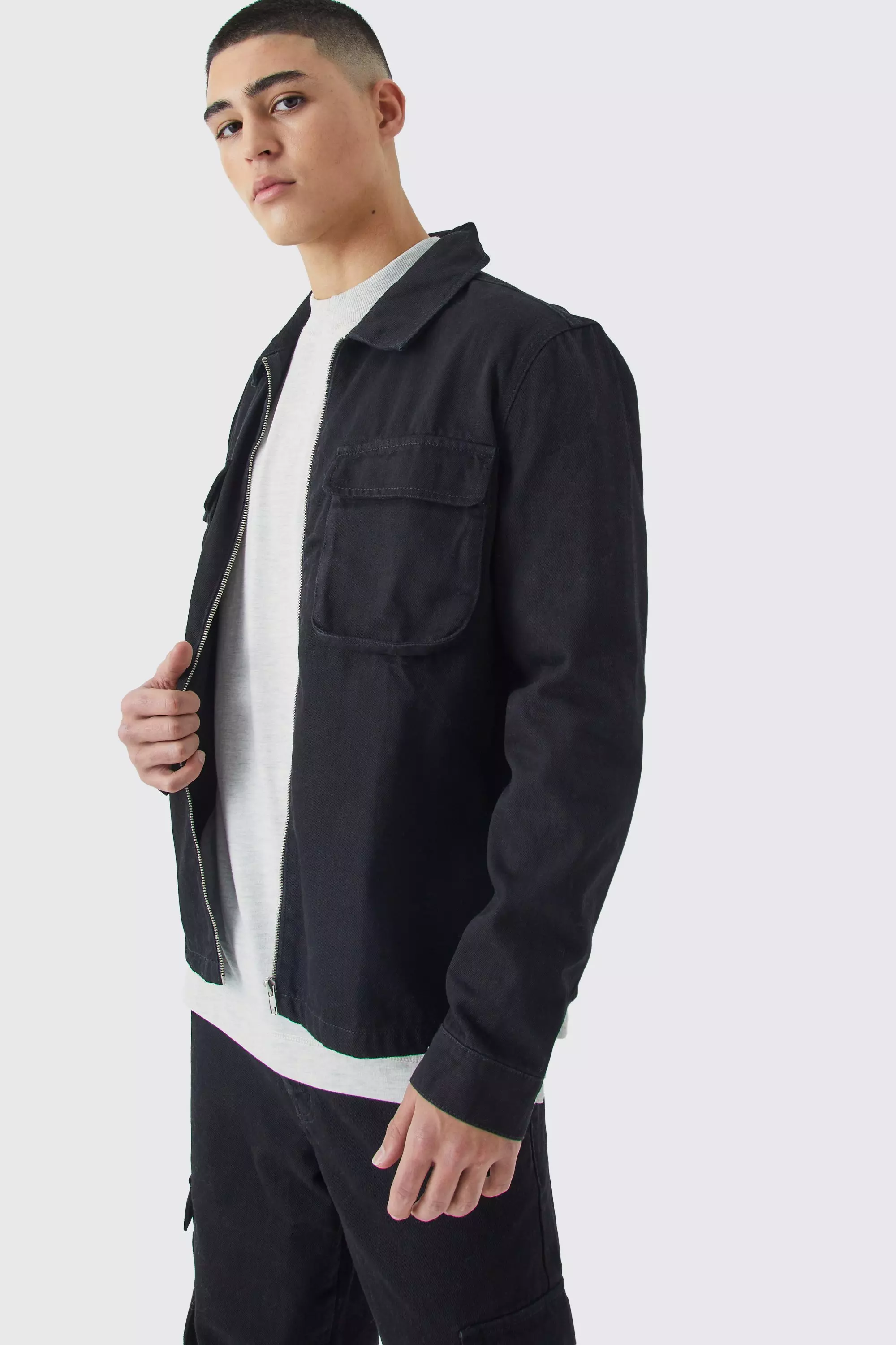 Black Regular Fit Twill Cargo Overshirt & Trouser alternative image