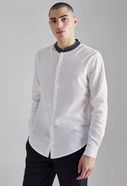 Pu Collar Poplin Shirt White