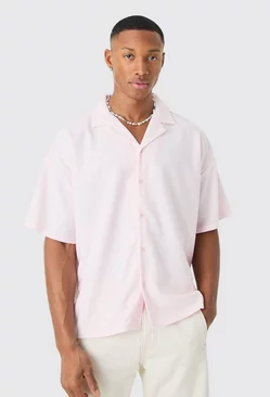 Pink Short Sleeve Ribbed Boxy Shirt