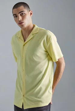Yellow Short Sleeve Ribbed Revere Shirt