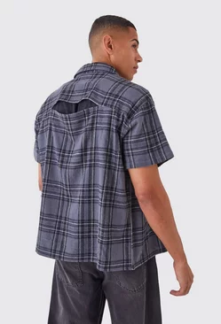 Grey Boxy Short Sleeve Back Vent Check Shirt