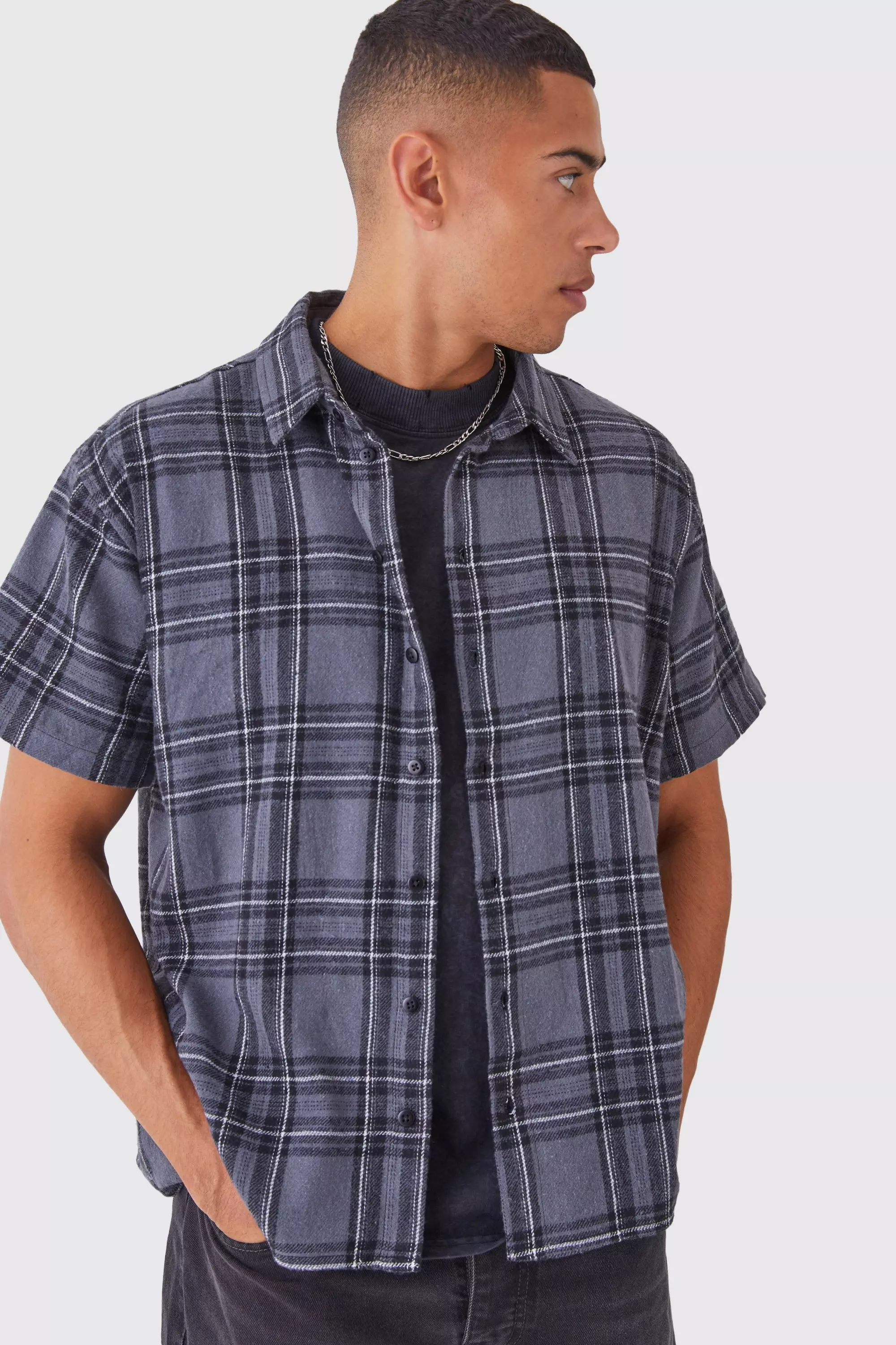 Boxy Short Sleeve Back Vent Check Shirt