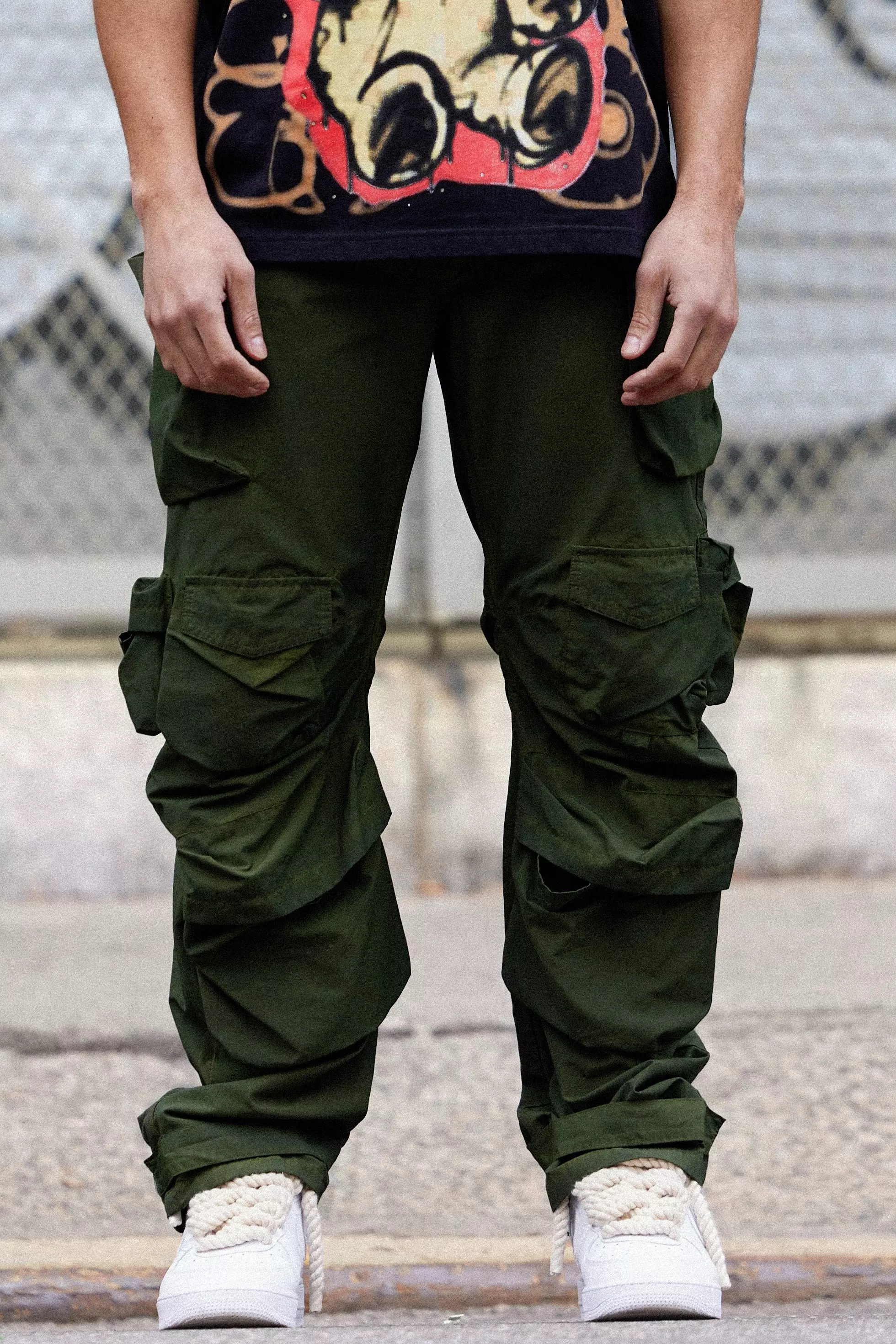 Taupe Beige Parachute Multi Pocket Fixed Waist Trouser