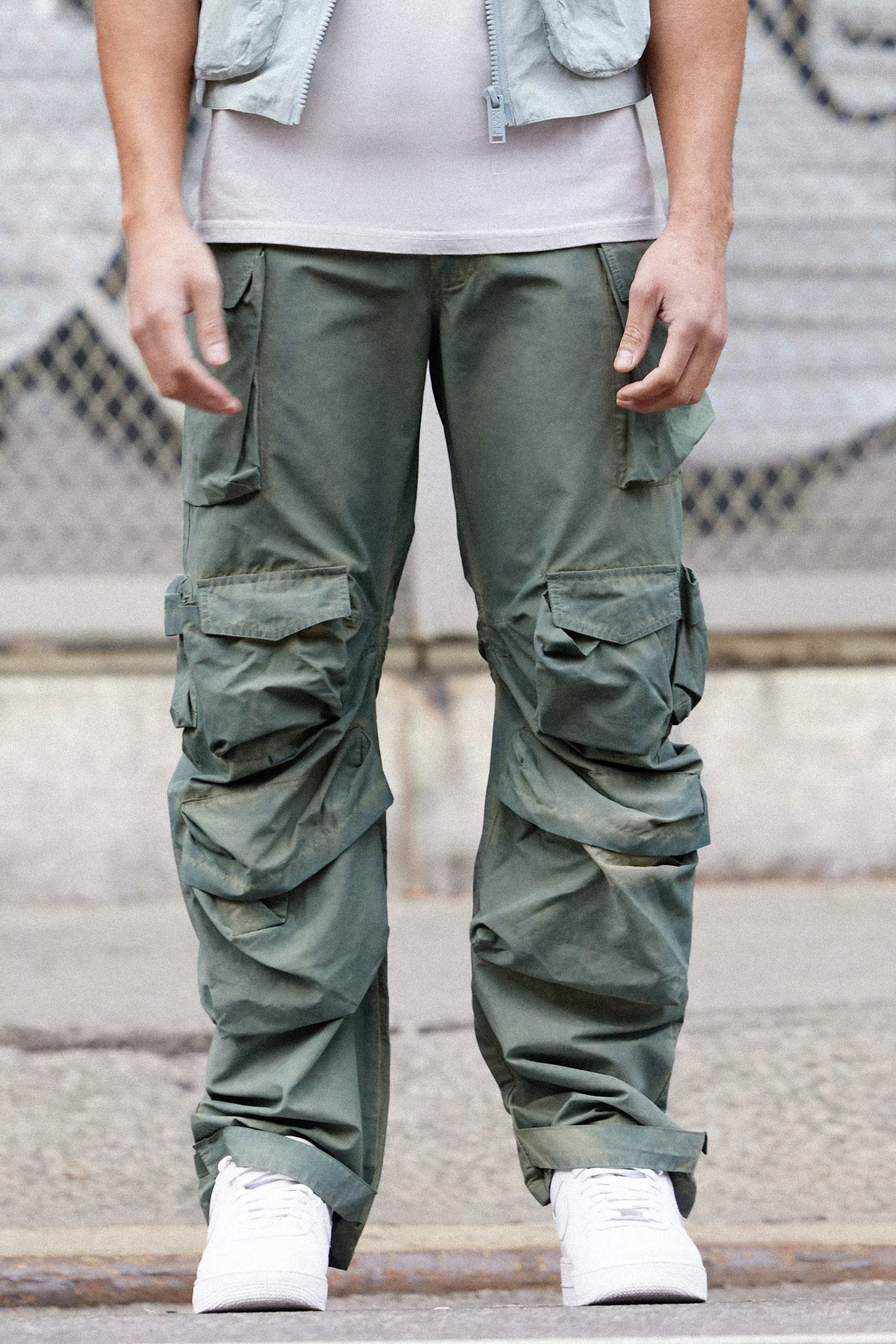 Green Parachute Multi Pocket Fixed Waist Trouser