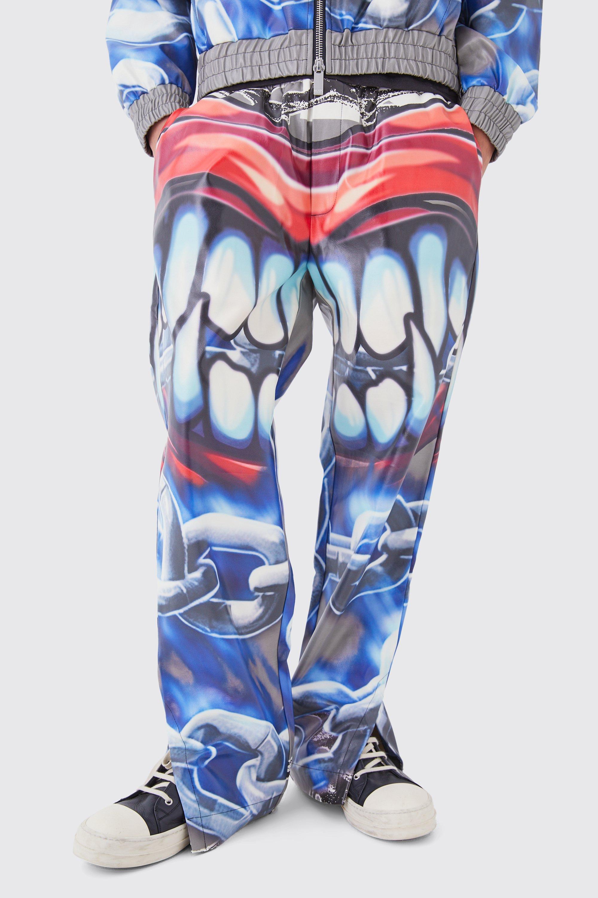 Multi Straight Leg Printed Pu Trousers