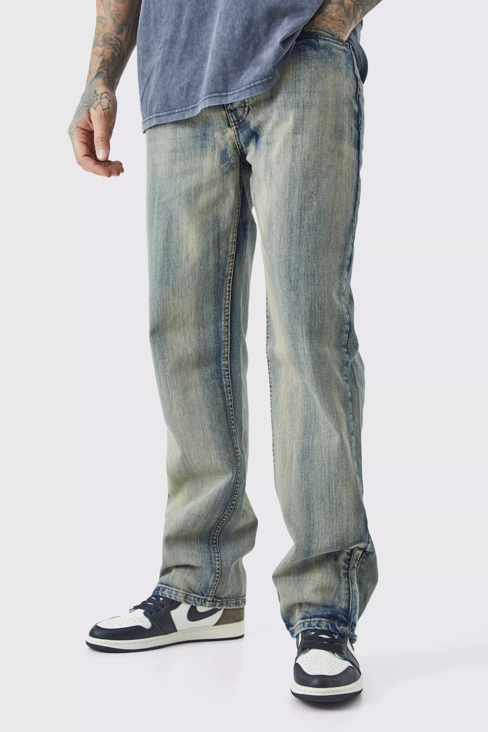 Tall Relaxed Rigid Zip Hem Jeans Antique wash