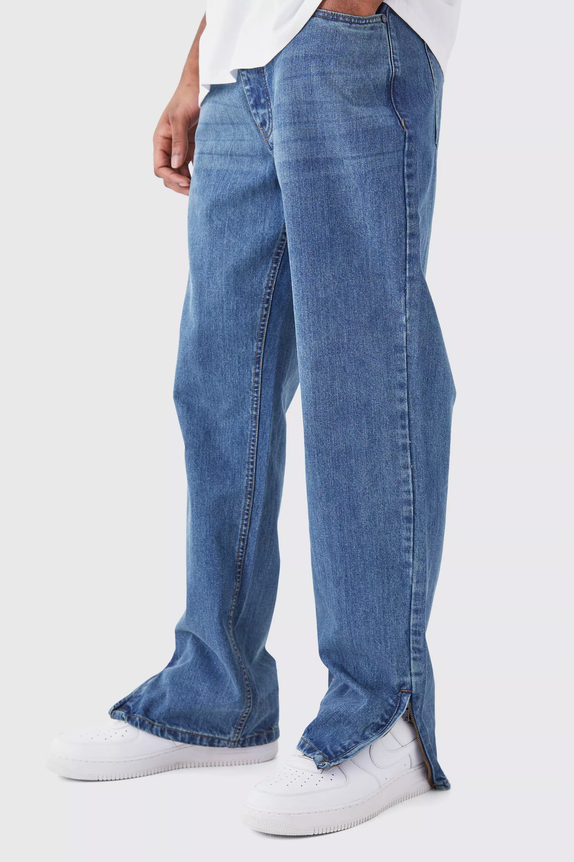 Tall Relaxed Rigid Zip Hem Jeans Antique blue