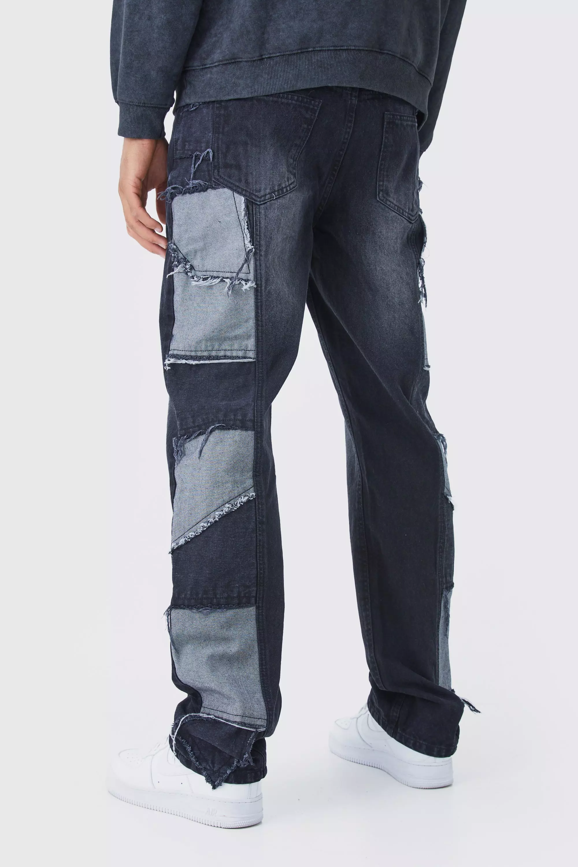 Black Tall Relaxed Rigid Patchwork Side Panel Jeans
