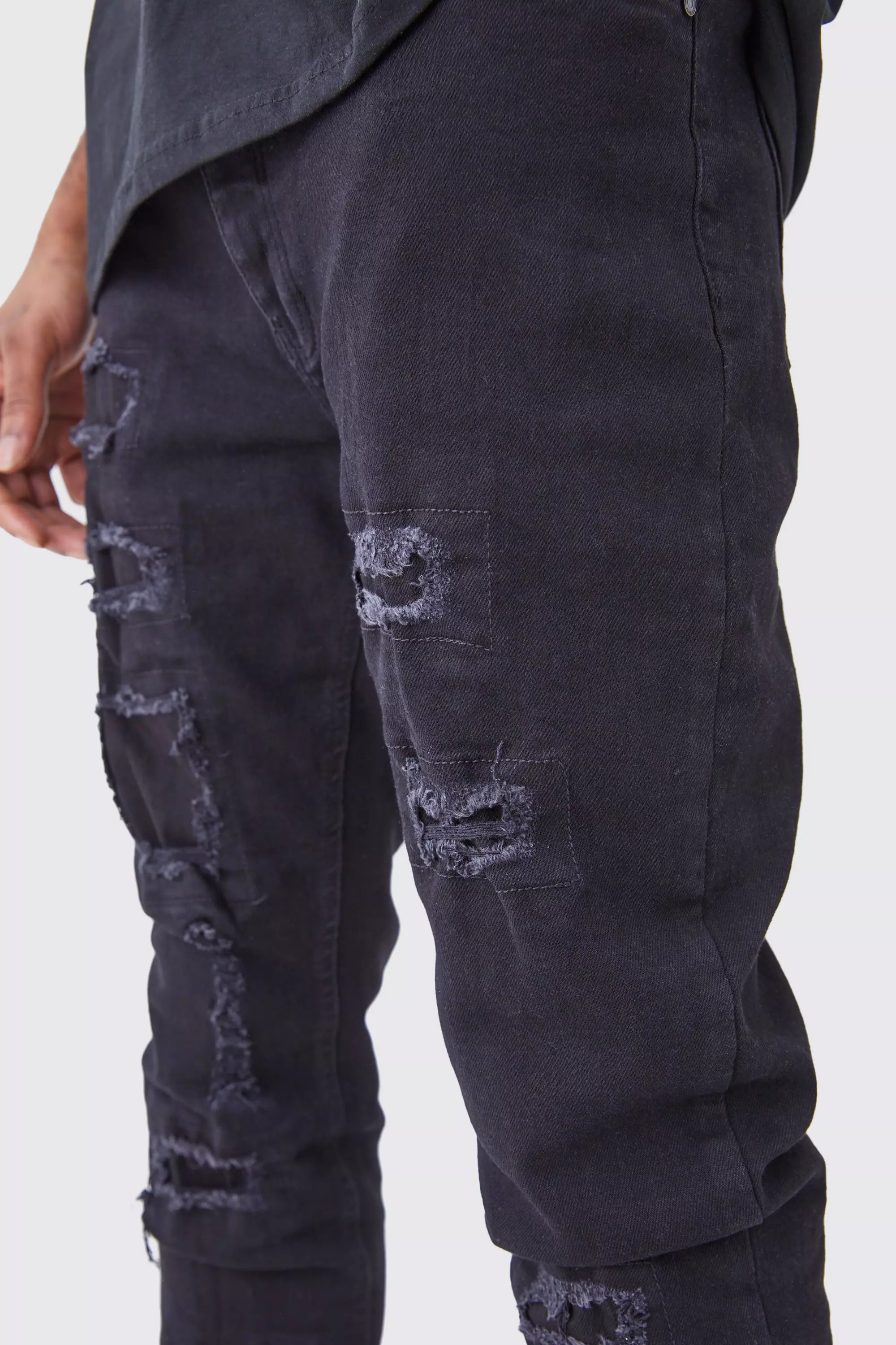 Tall Skinny Stacked Distressed Ripped Jeans | boohooMAN USA