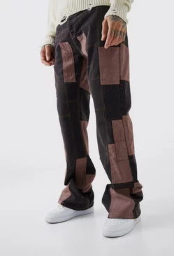 Tall Relaxed Rigid Flare Patchwork Jeans Chocolate