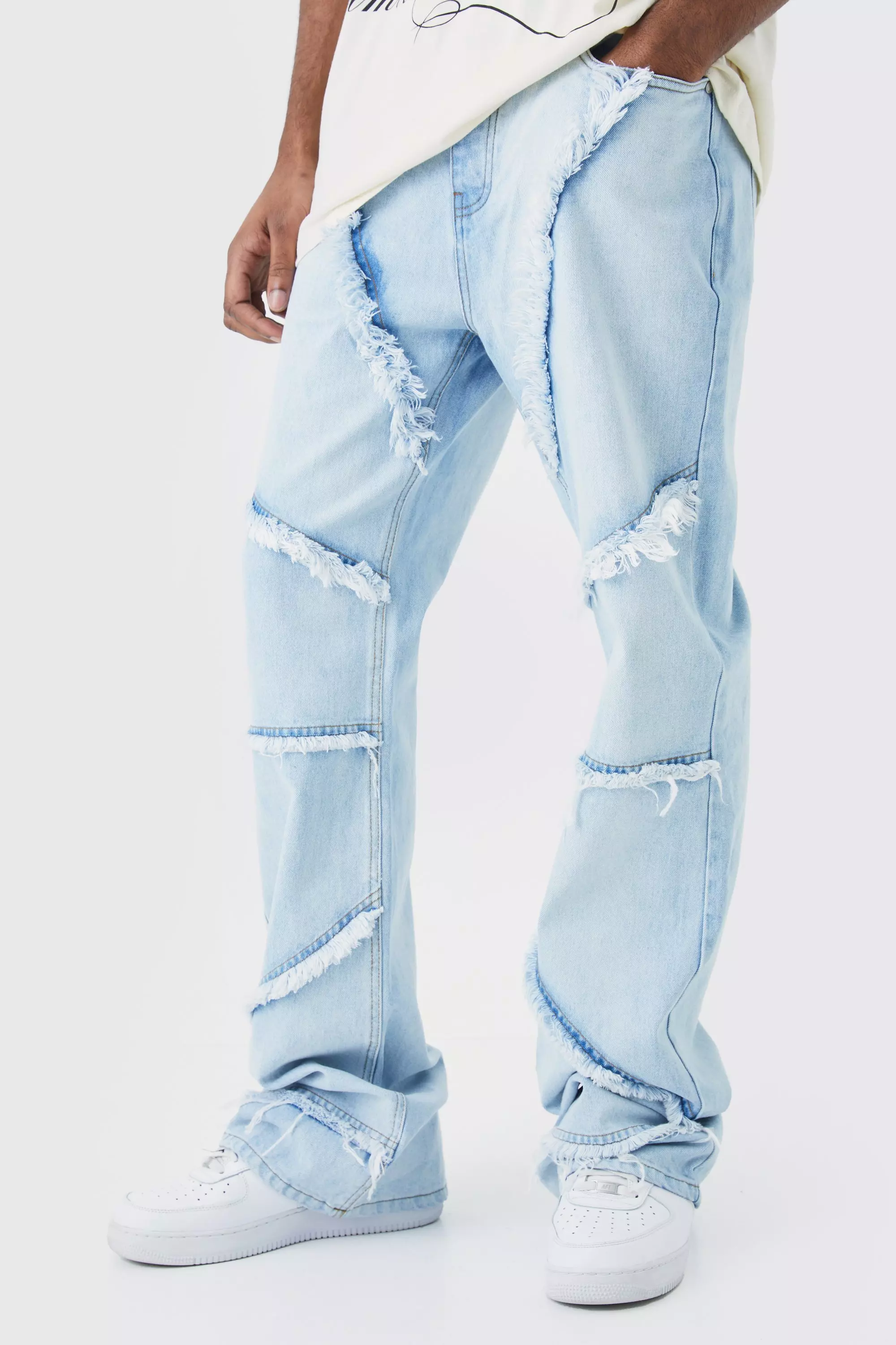 Blue Tall Relaxed Rigid Flare Frayed Edge Jeans
