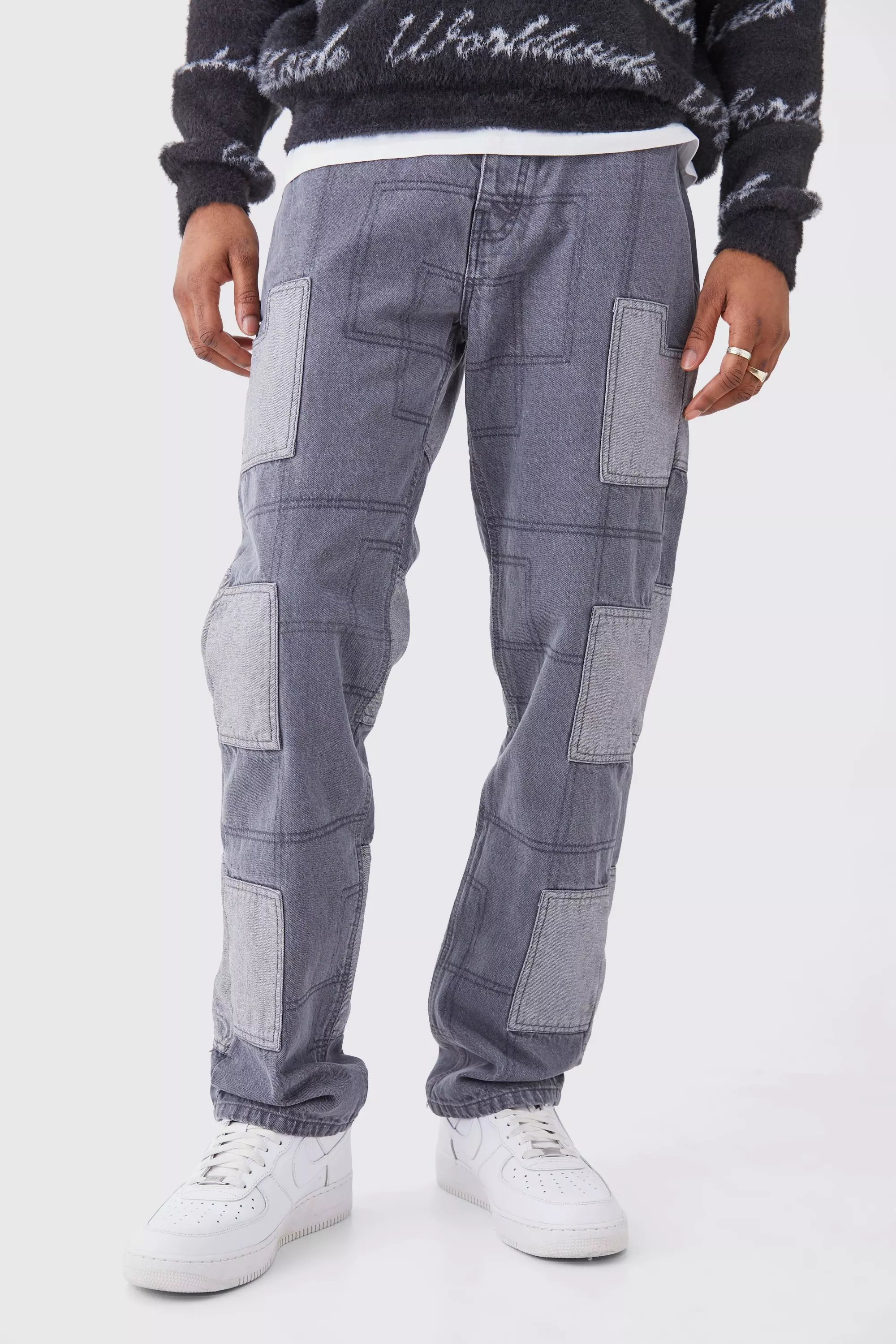 Light-grey Grey Tall Relaxed Rigid Patchwork Jeans