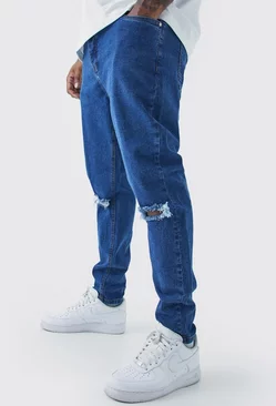 Plus Super Skinny Stretch Ripped Knee Jeans Mid blue
