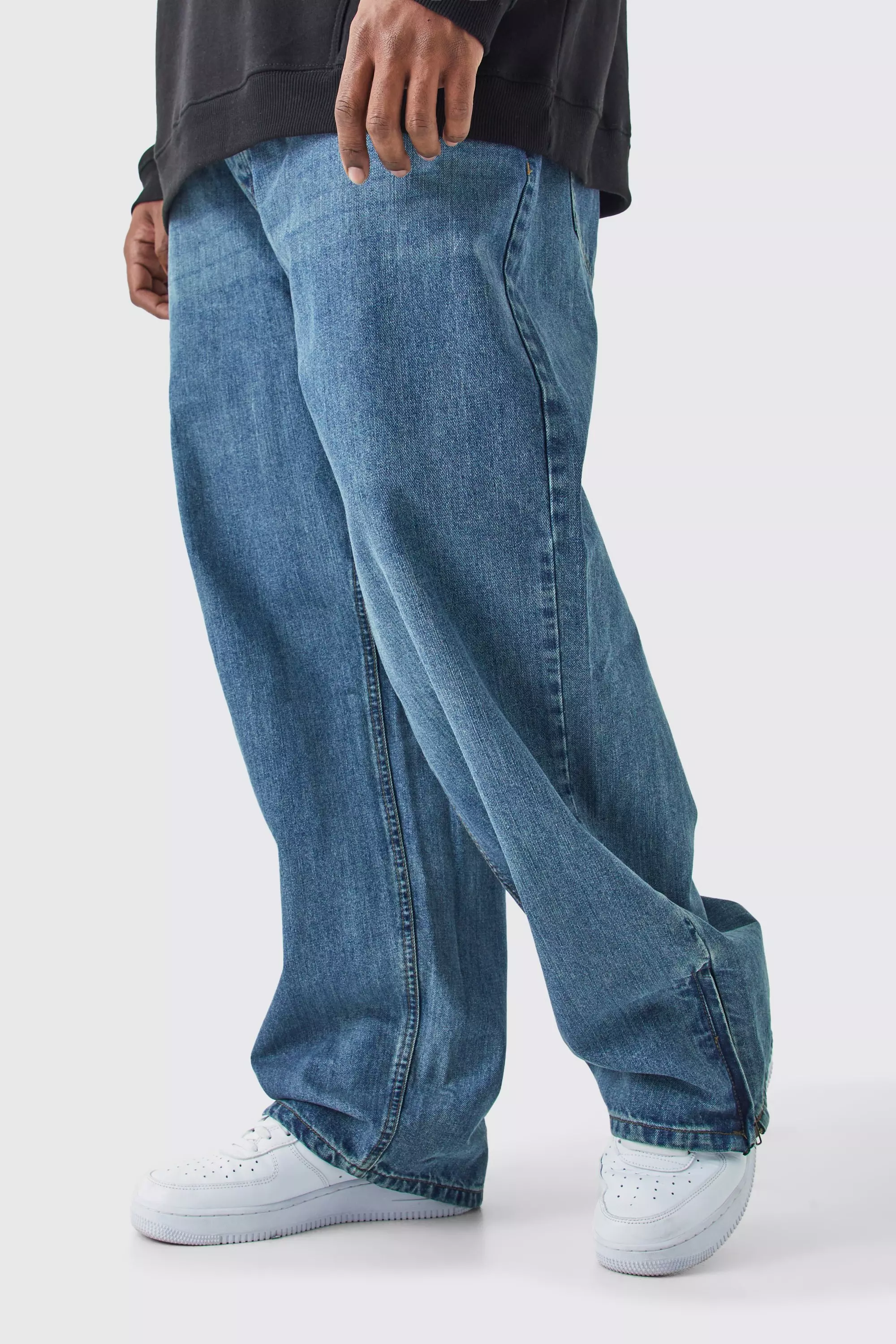 Plus Relaxed Rigid Zip Hem Jeans Antique blue
