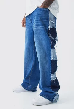 Plus Relaxed Rigid Patchwork Side Panel Jeans Mid blue