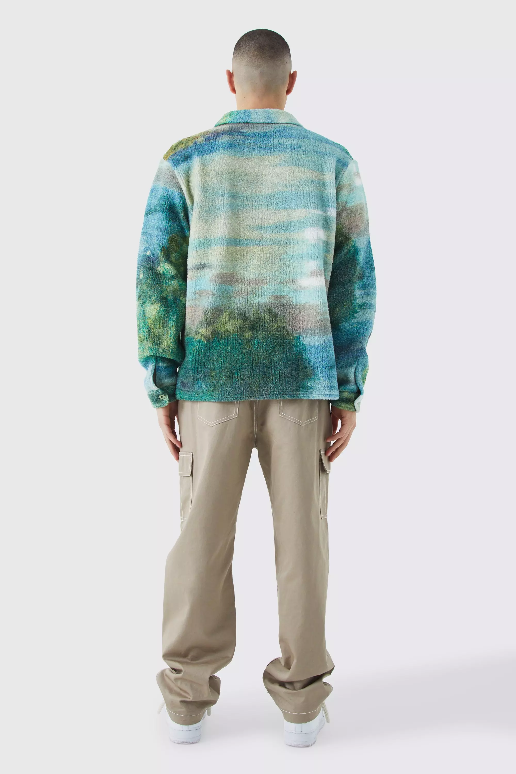 Borg Watercolour Scenic Overshirt | boohooMAN USA