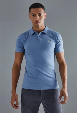 Slim Embroidered Polo Navy