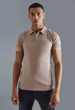 Slim Embroidered Polo Beige