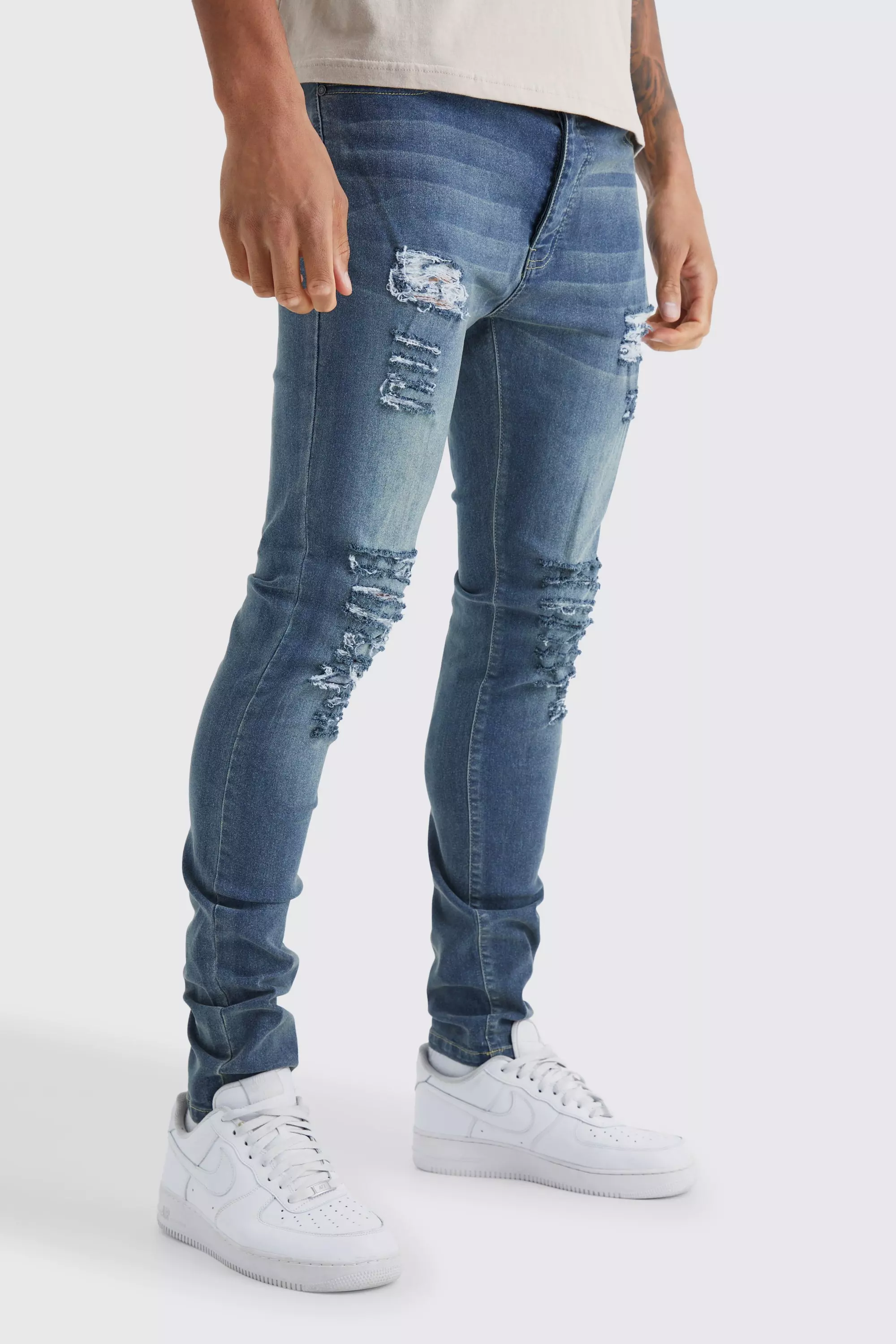 Tall Skinny Jeans With All Over Rips Vintage blue