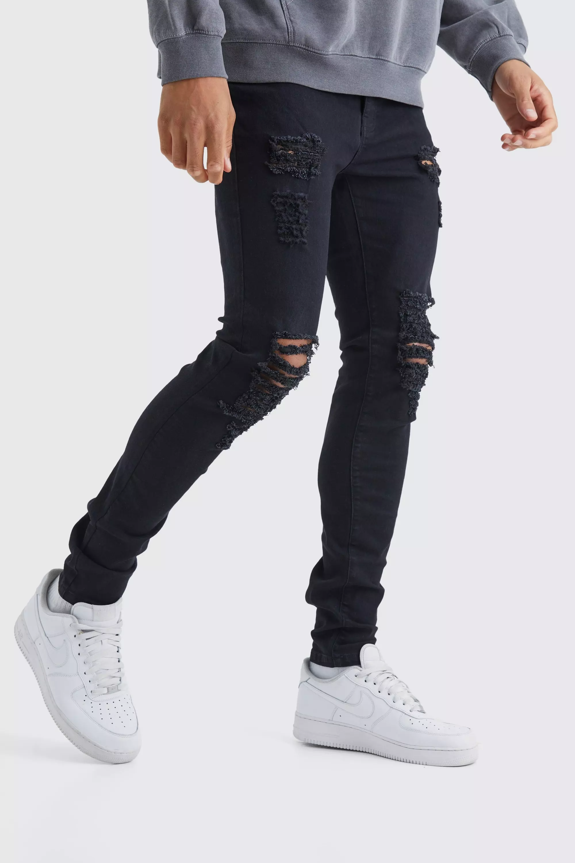 Black Tall Skinny Jeans With All Over Rips