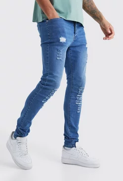 Blue Tall Skinny Jeans With All Over Rips