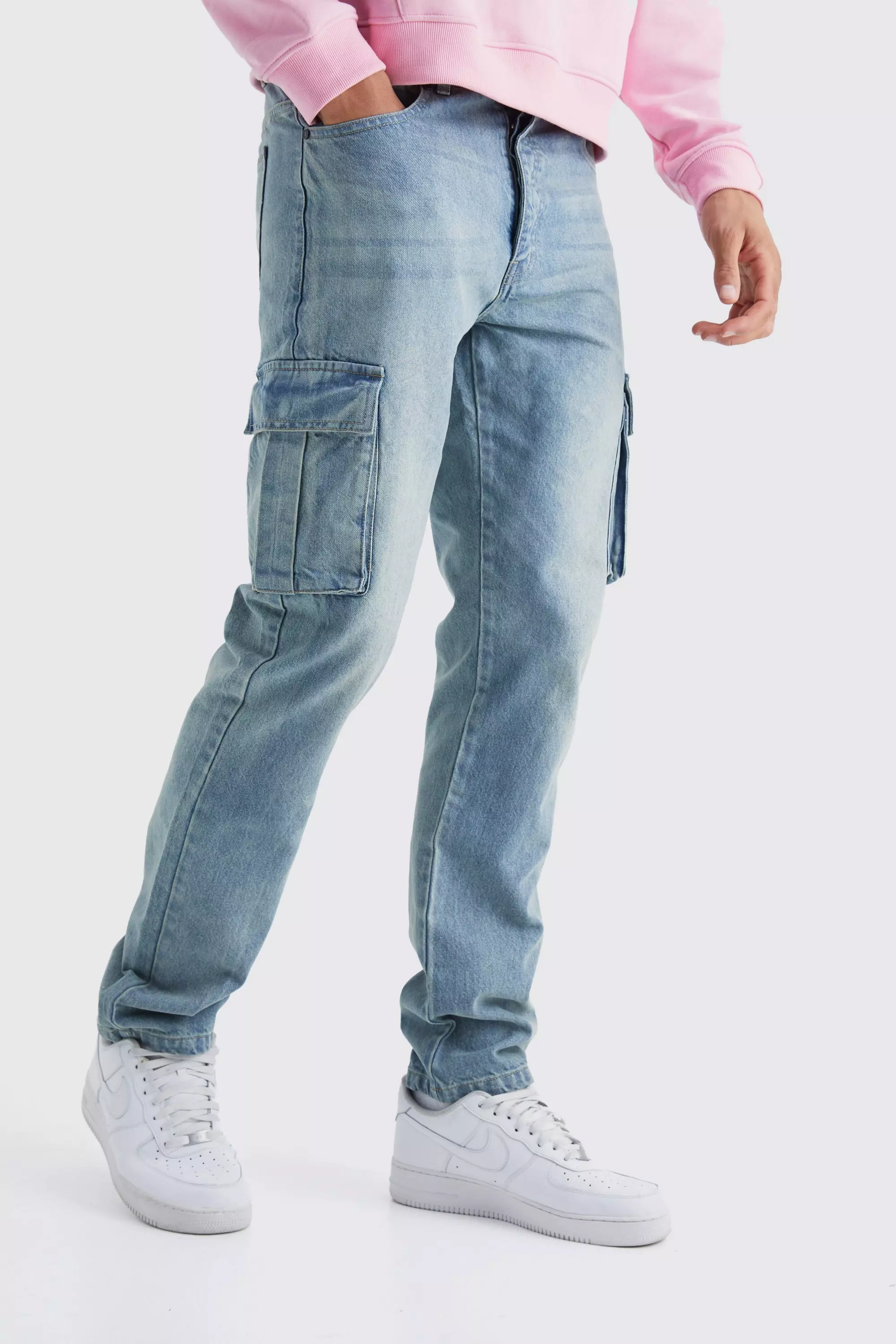 Blue Tall Straight Rigid Cargo Jeans