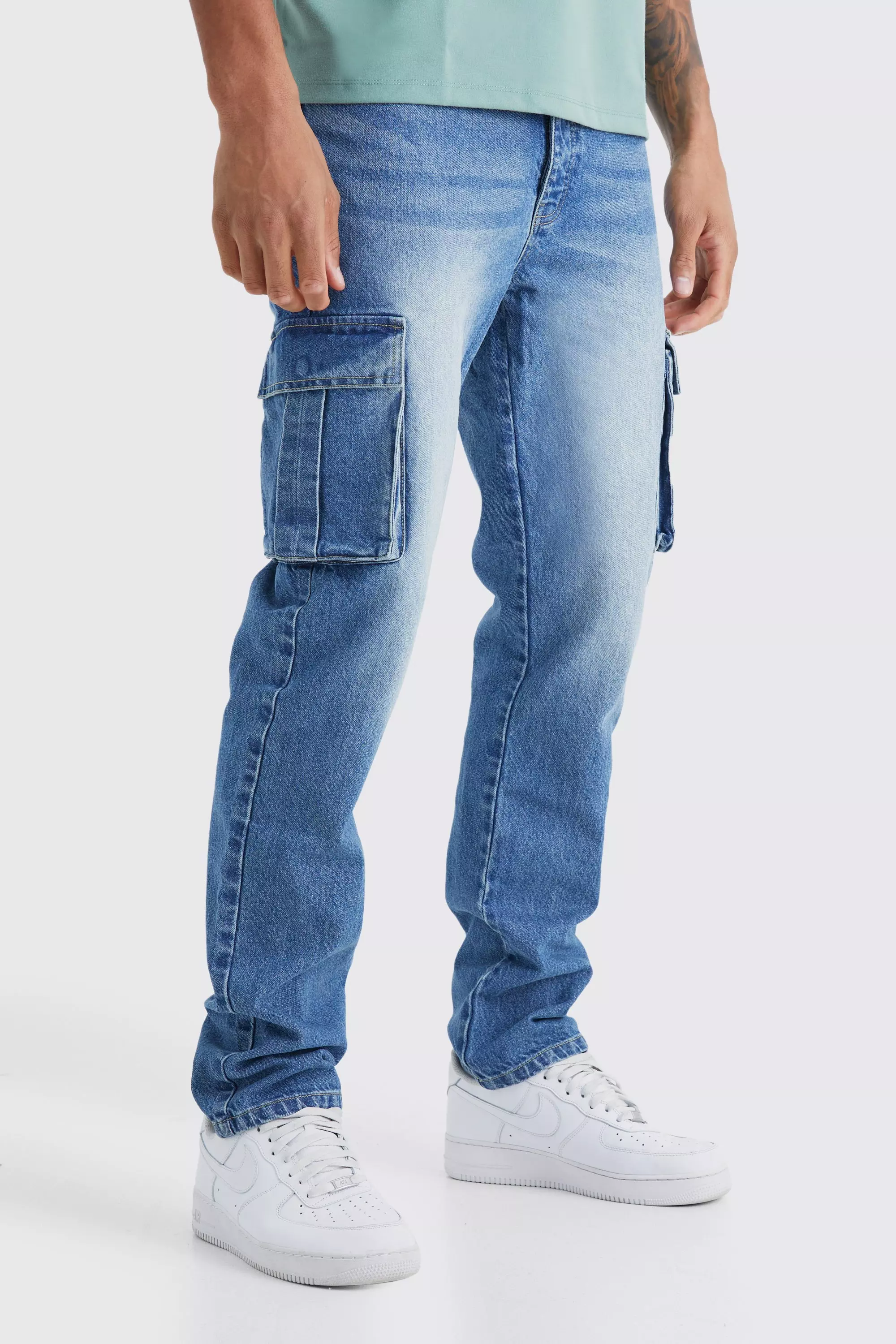 Blue Tall Straight Rigid Cargo Jeans