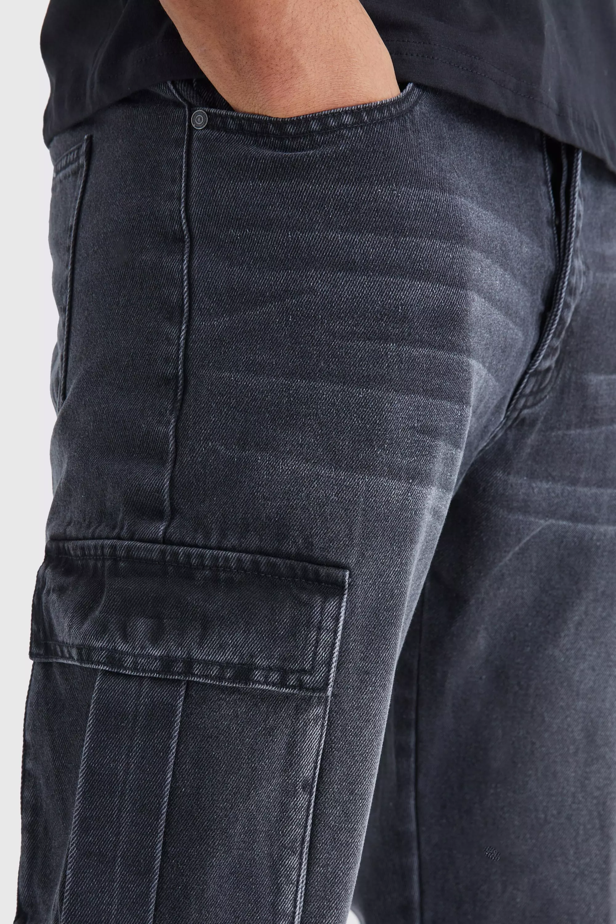 Tall Straight Rigid Cargo Jeans | boohooMAN USA