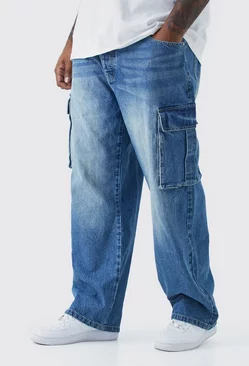 Plus Relaxed Rigid Cargo Jeans Mid blue