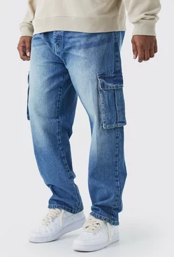 Plus Straight Rigid Cargo Jeans Mid blue