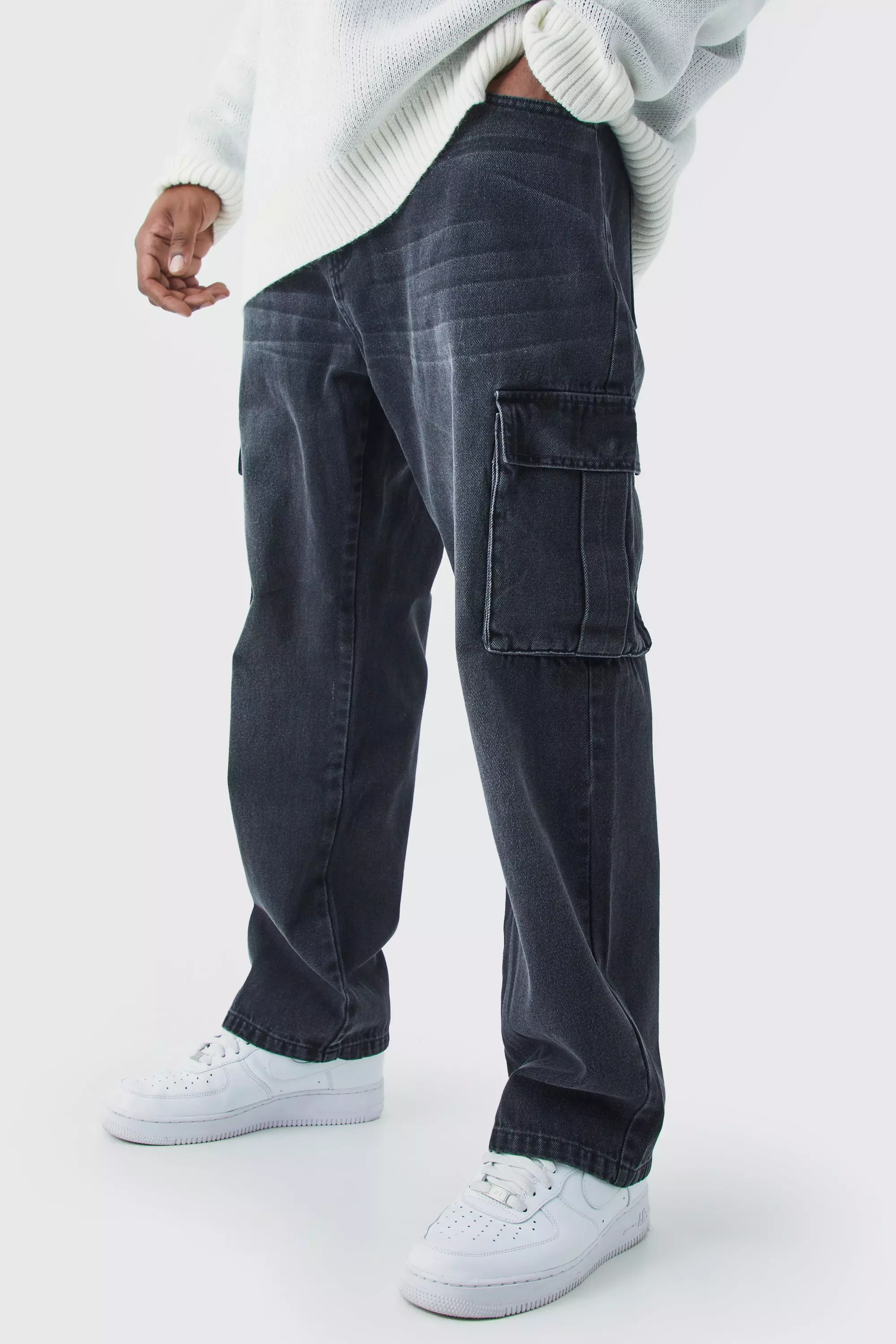 Tall Straight Leg Side Zip Hem Cargo Jeans