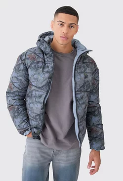 Reversible Camo Puffer Jacket Grey