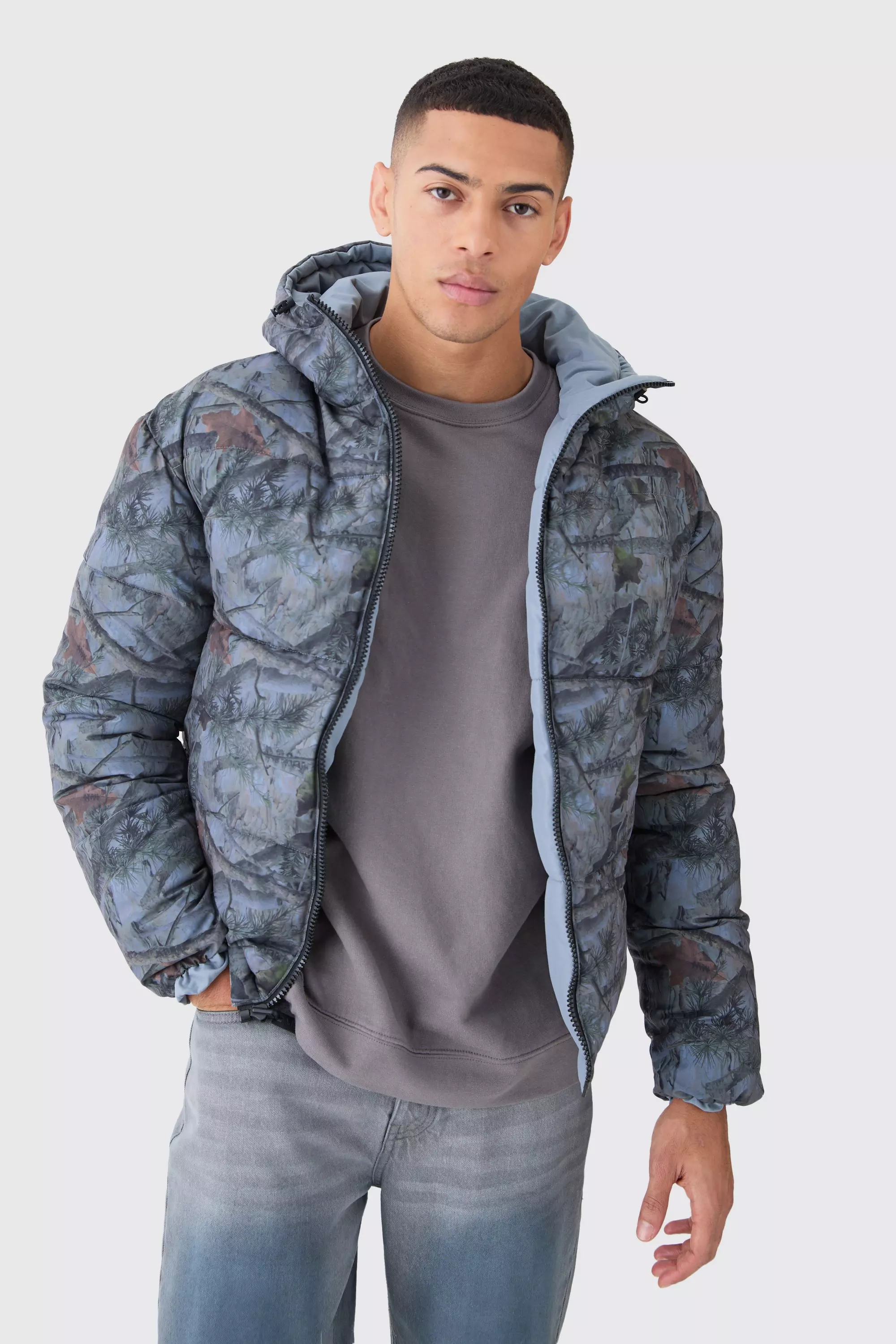 Grey Reversible Camo Puffer Jacket