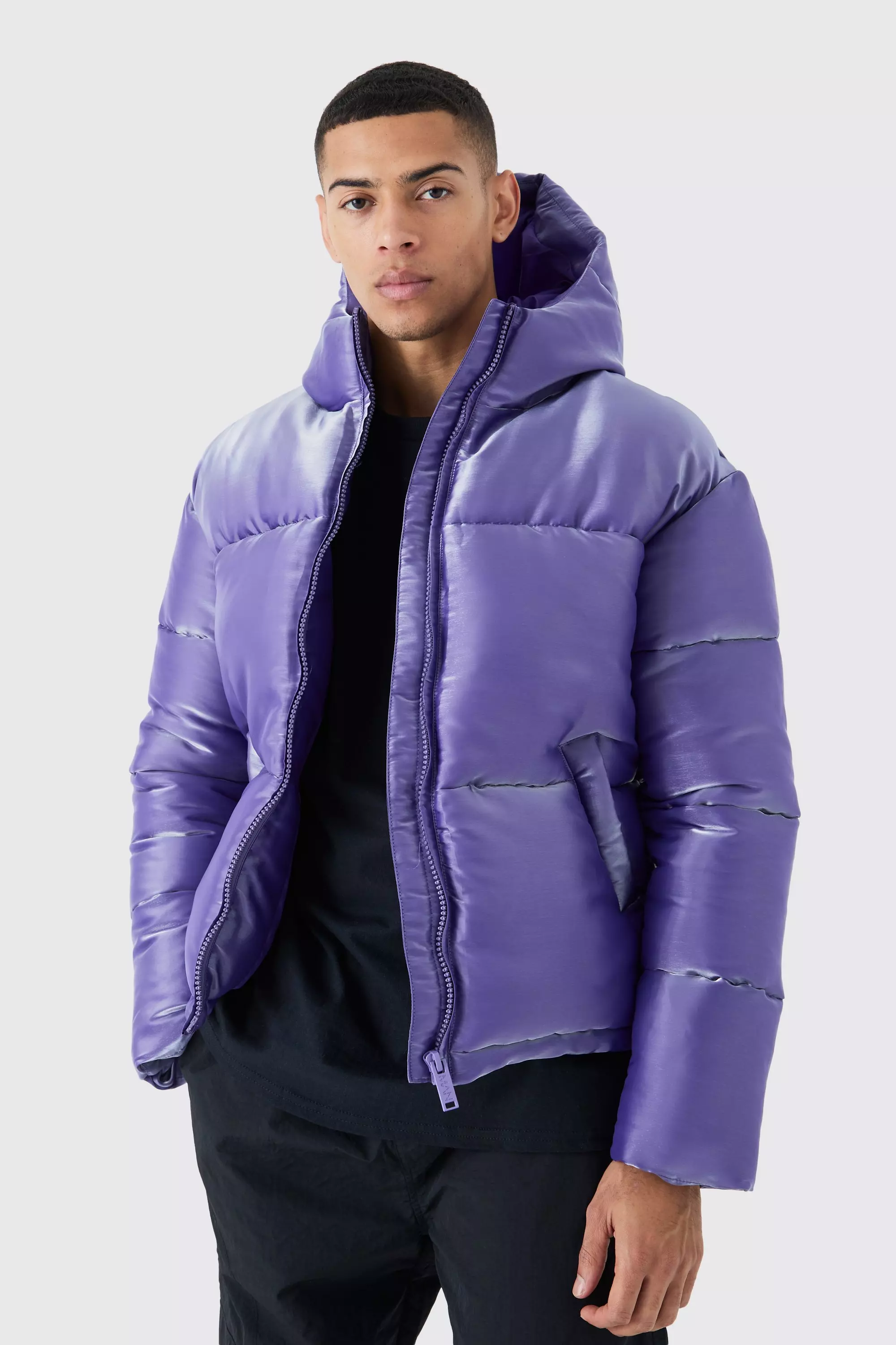 Liquid Metallic Nylon Puffer Jacket