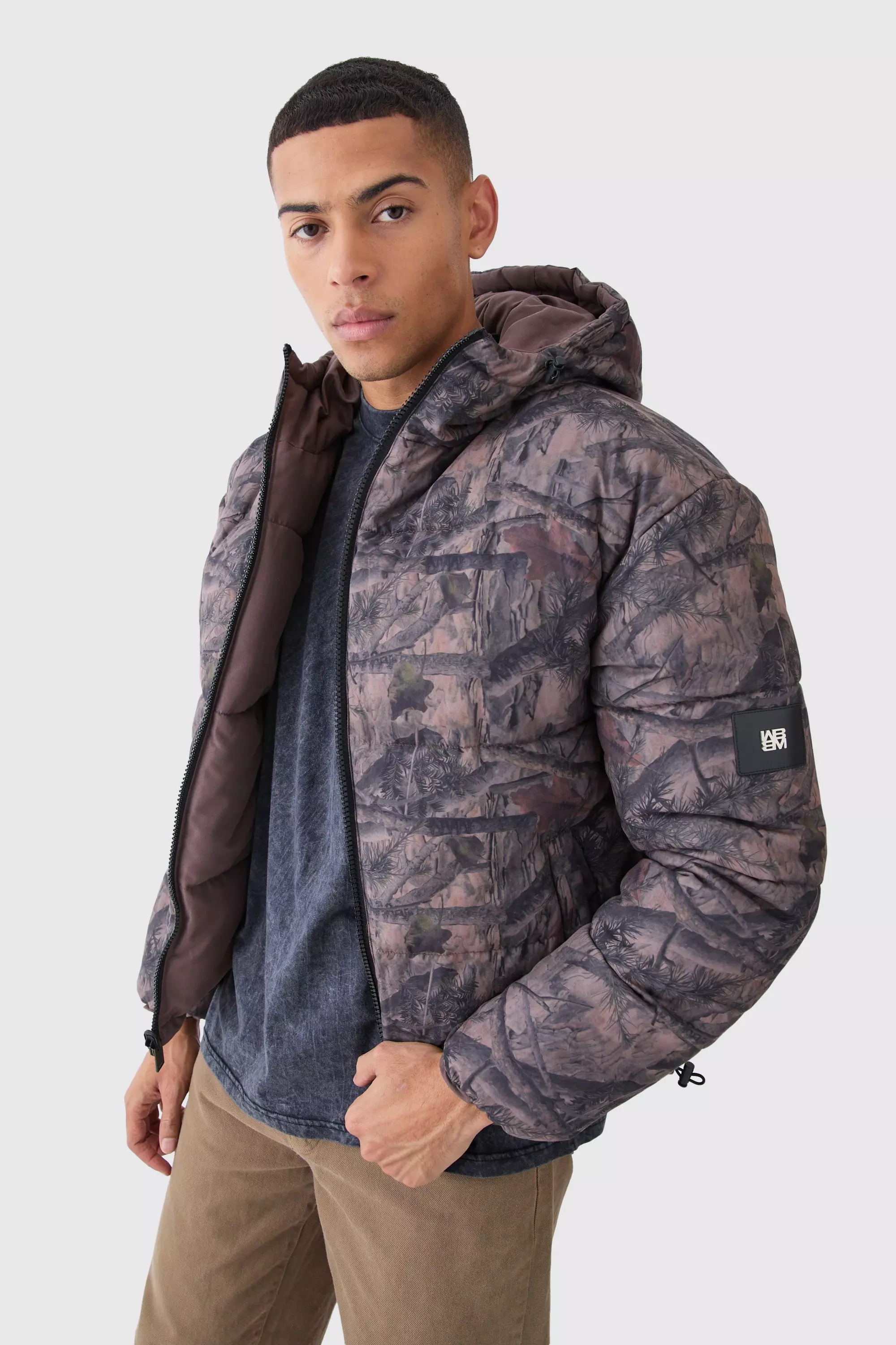 Reversible Camo Puffer Jacket boohooMAN AU