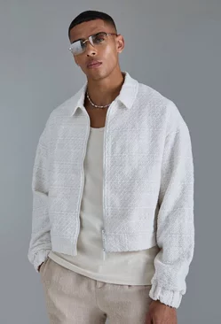 White Oversized Boxy Boucle Zip Through Jacket