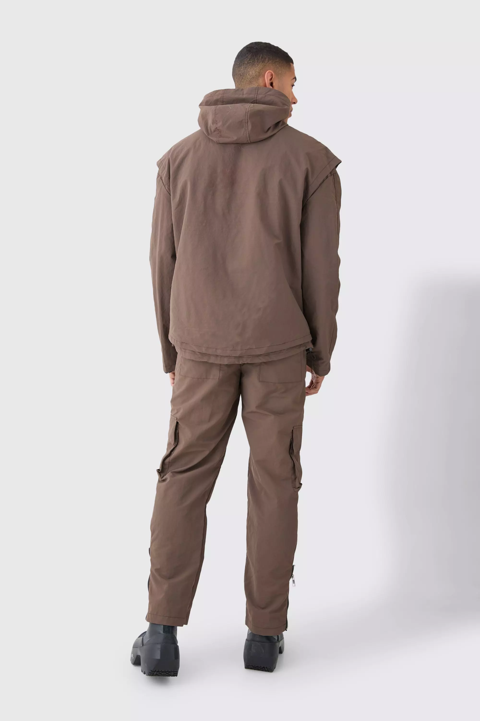 Khaki Fixed Waist Washed Nylon Cargo Trousers alternative image