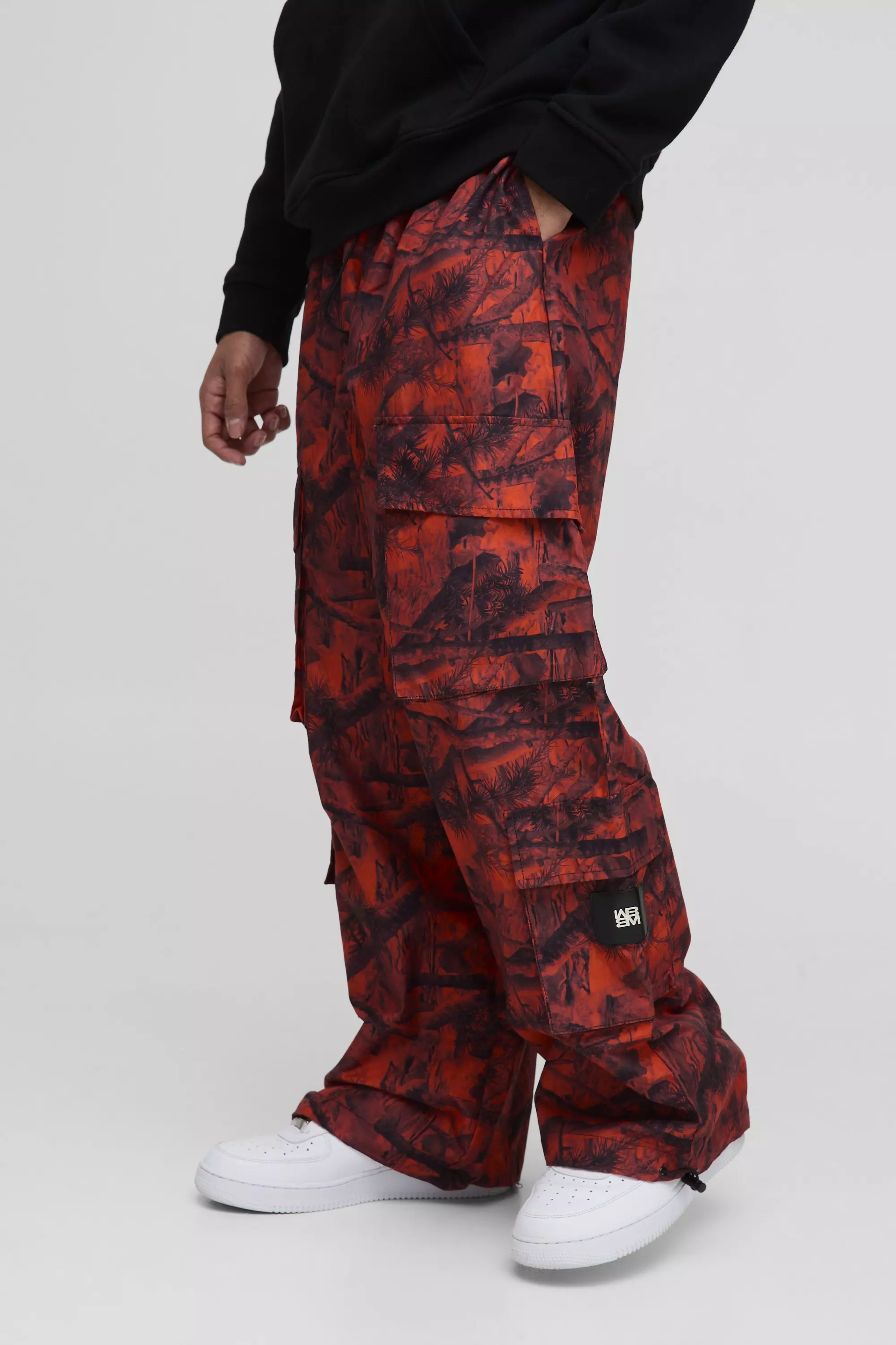 Elasticated Waist Camo Cargo Pants Orange