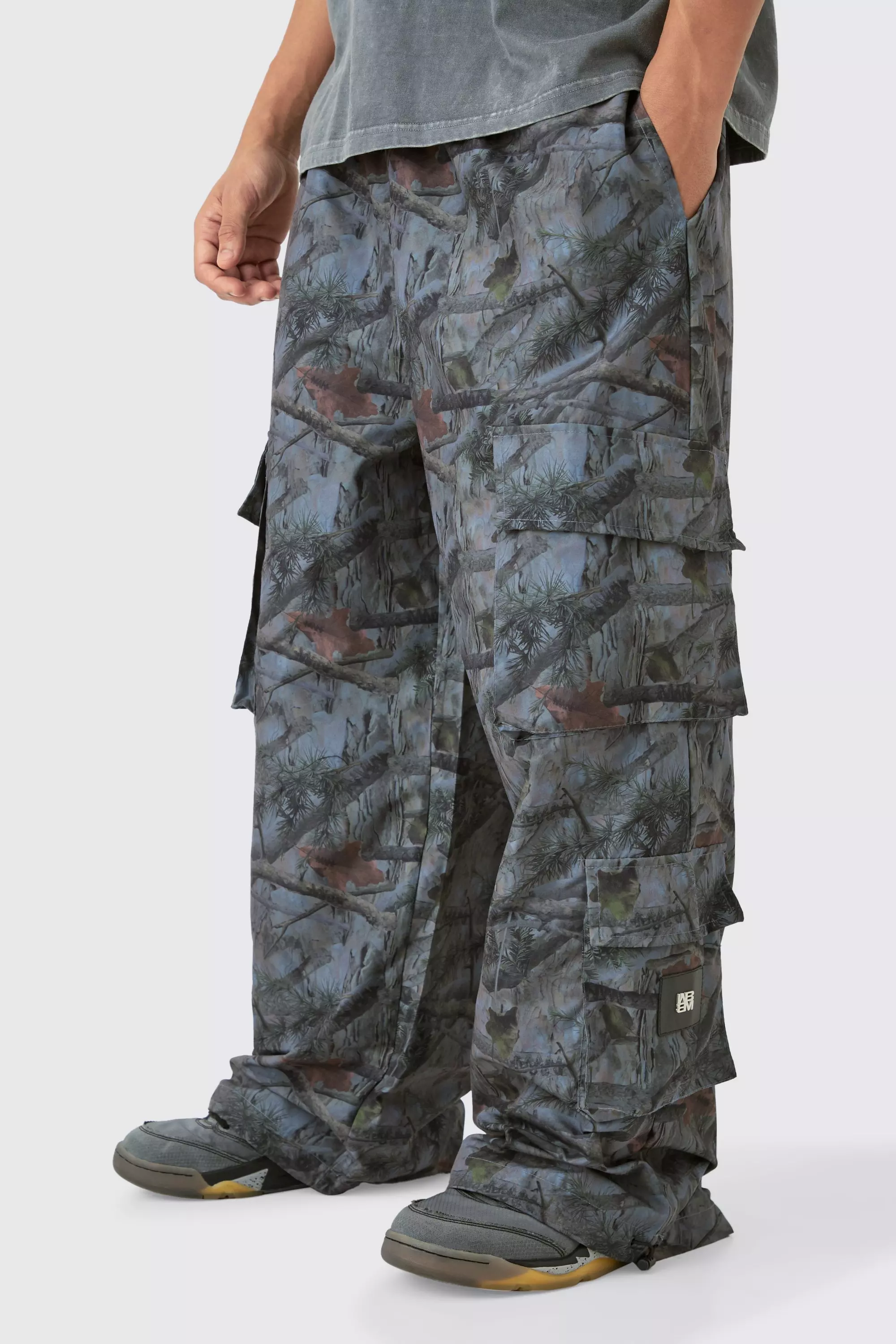 Brown Elasticated Waist Camo Parachute Cargo Pants