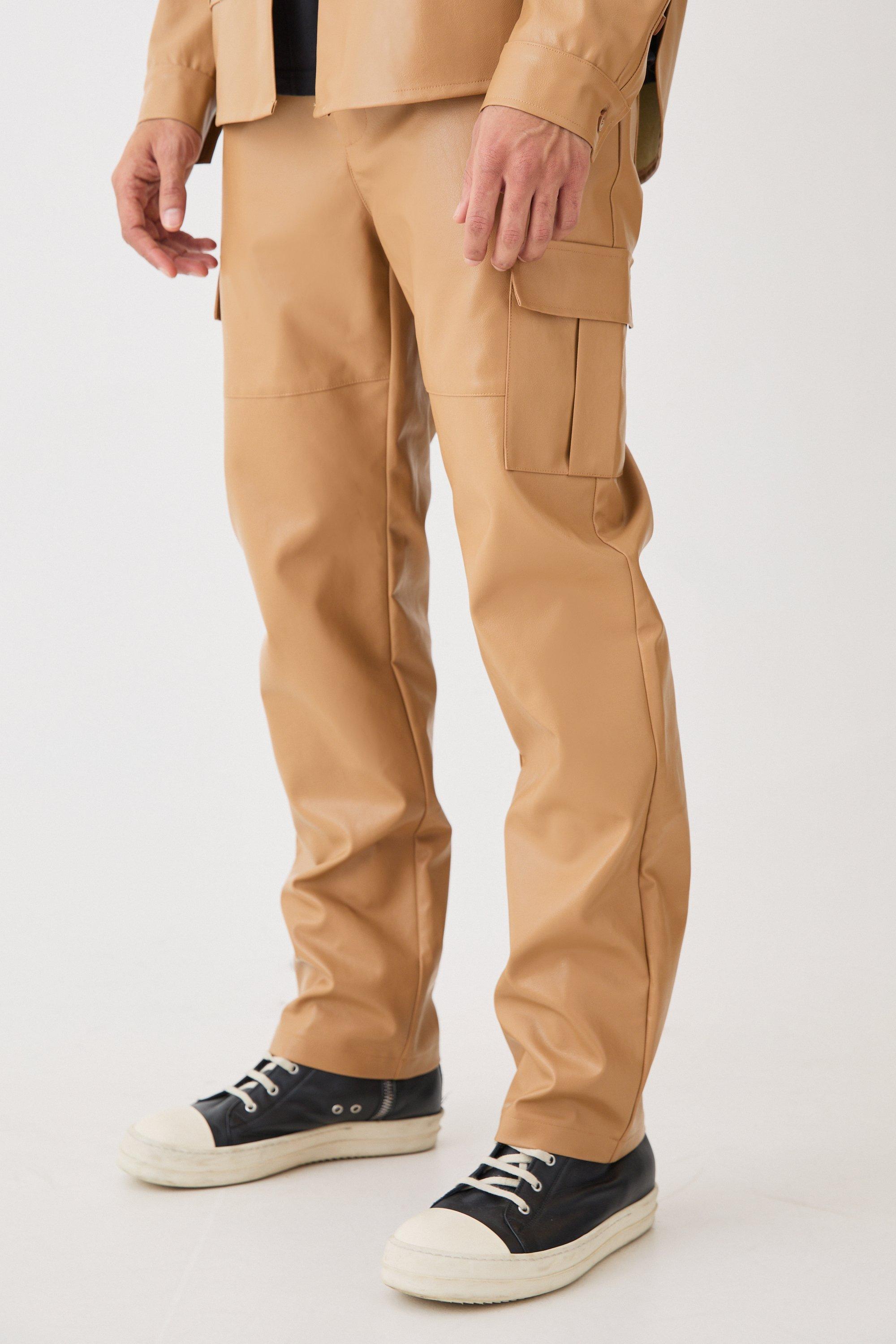 Stone Fixed Waist Straight Leg Pu Utility Trouser