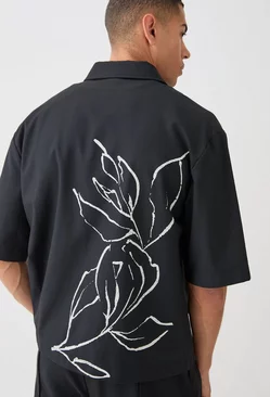 Oversized Stretch Pu Floral Print Shirt Black
