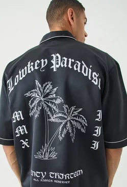 Oversized Lowkey Paradise Satin Shirt Black