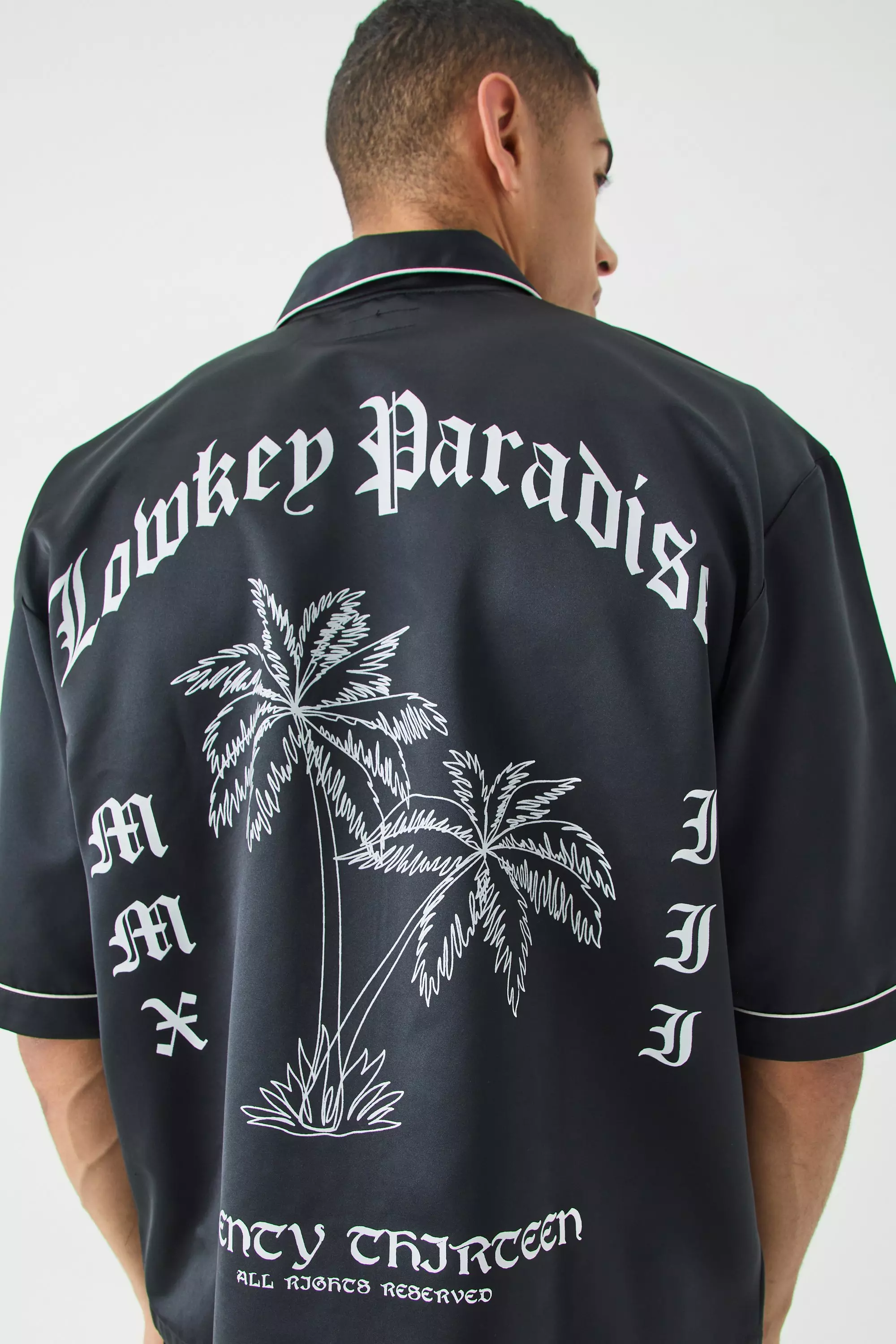Black Oversized Lowkey Paradise Satin Shirt