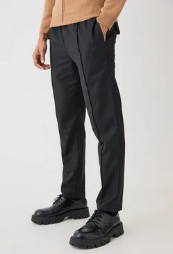 Black Textured Tailored Belted Relaxed Fit Trousers