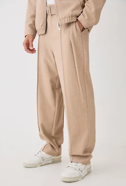 Textured Tailored Belted Relaxed Fit Trousers Taupe