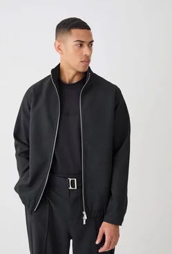 Textured Tailored Funnel Neck Jacket Black